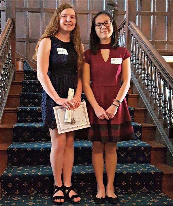 East Freshmen Alice McNaull and Anna Tran receive Founders Award from the Emergency Aid of Pennsylvania 